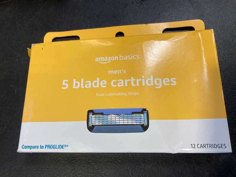 Photo 1 of Amazon Basics 5-Blade Razor Refills for Men with Dual Lubrication, Precision Beard Trimmer, Comfortable Shave, 12-Pack (Fits Amazon Basics Razor Handles only)