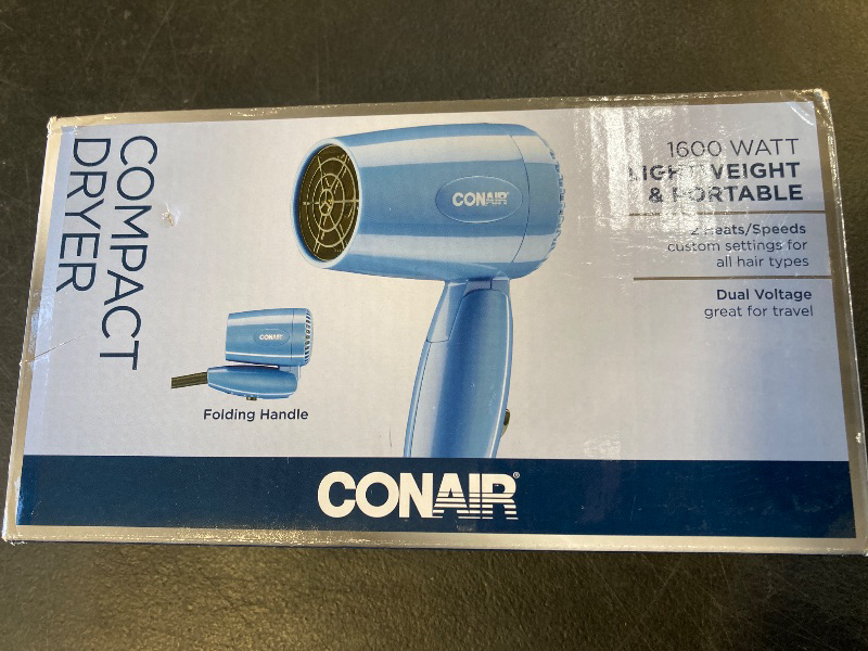 Photo 1 of Conair Travel Hair Dryer with Dual Voltage, 1600W Compact Hair Dryer with Folding Handle, Travel Blow Dryer