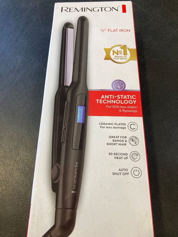 Photo 1 of Remington 1/2" Flat Iron, Hair Straightener with Anti-Static Technology, 15-Second Heat Up & 60 Minute Auto Shut Off, 30% Longer Ceramic Floating Plates, Titanium + Ceramic Coating