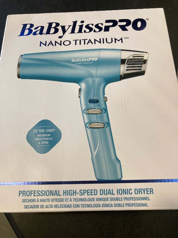 Photo 1 of BaBylissPRO Hair Dryer, Nano Titanium Dual Ionic Blow Dryer, Hair Styling Tools & Appliances, BNT9100