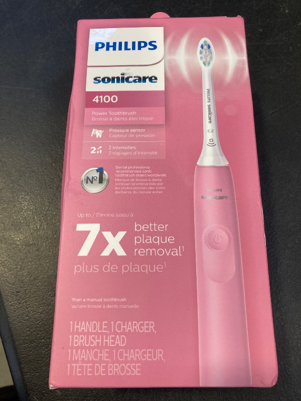 Photo 1 of Philips Sonicare 4100 Rechargeable Electric Toothbrush, with Pressure Sensor, 2 Intensity Settings, SmarTimer and QuadPacer, 14-Day Battery Life, Deep Pink, Model HX3681/26