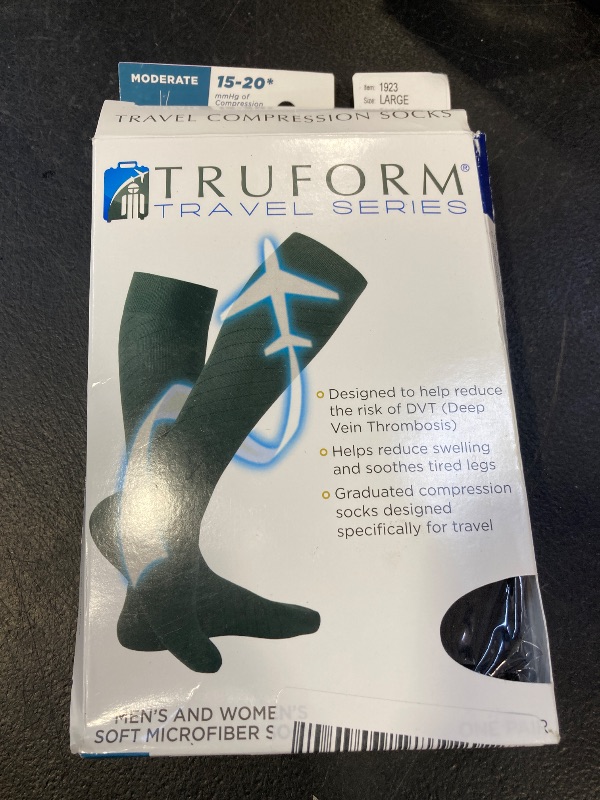 Photo 1 of Truform Travel Compression Socks for Men and Women, 15-20 Knee High Over Calf Length, Black, Medium