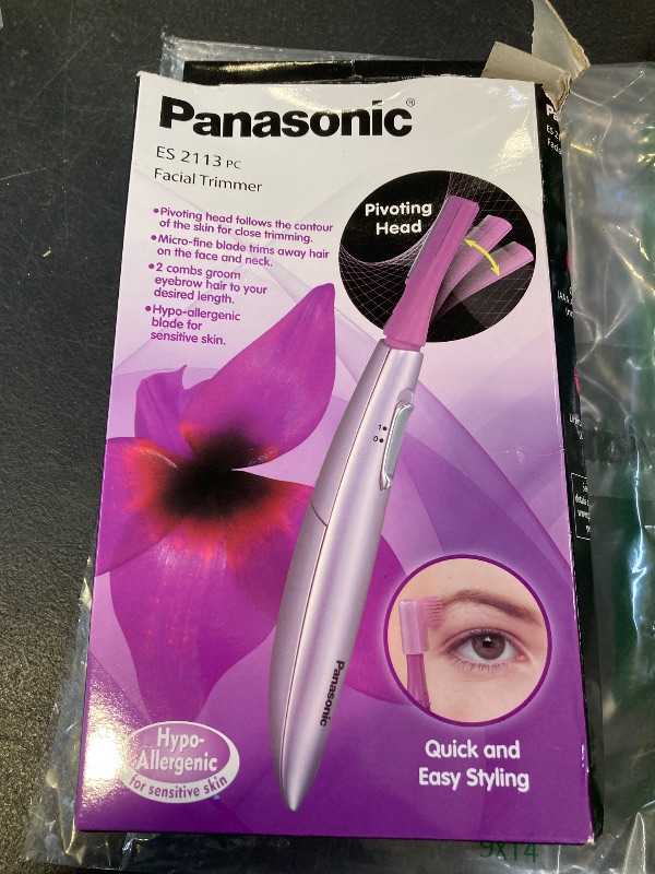 Photo 1 of Panasonic Women’s Facial Hair Remover and Eyebrow Trimmer with Pivoting Head, Includes 2 Gentle Blades for Brow and Face and 2 Eyebrow Trim Attachments, Battery-Operated – ES2113PC