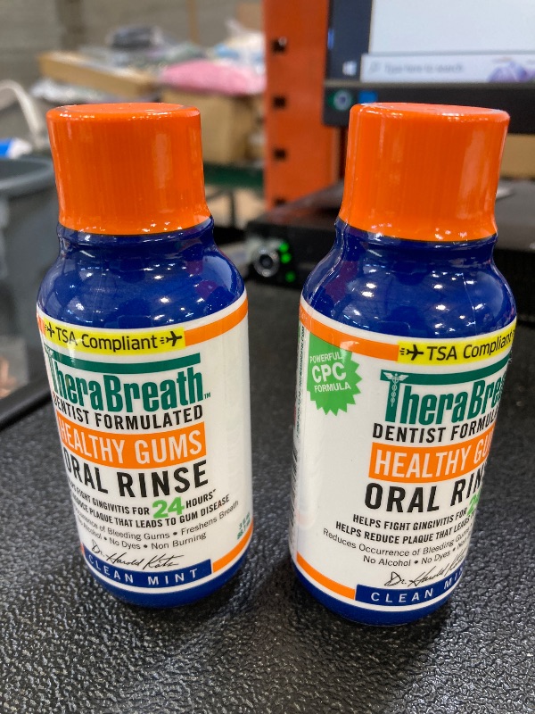 Photo 1 of TheraBreath Healthy Gums Mouthwash Antigingivitis - Clean Mint (2 Pack) travel size 