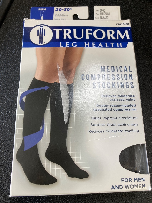 Photo 1 of Truform 20-30 mmHg Compression Stockings for Men and Women, Knee High Length, Closed Toe, Black, Medium