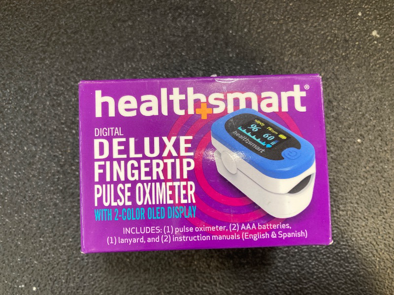 Photo 1 of HealthSmart Deluxe Pulse Oximeter for Fingertip with Pulse Waveform Display, Displays Blood Oxygen Saturation Content, Pulse Rate and Pulse Bar with OLED Display, FSA HSA Eligible, Lanyard Included