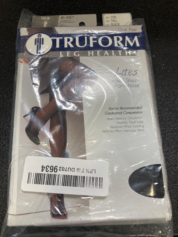 Photo 1 of Truform Sheer Compression Pantyhose, 8-15 mmHg, Women's Shaping Tights, 20 Denier, Black, Tall