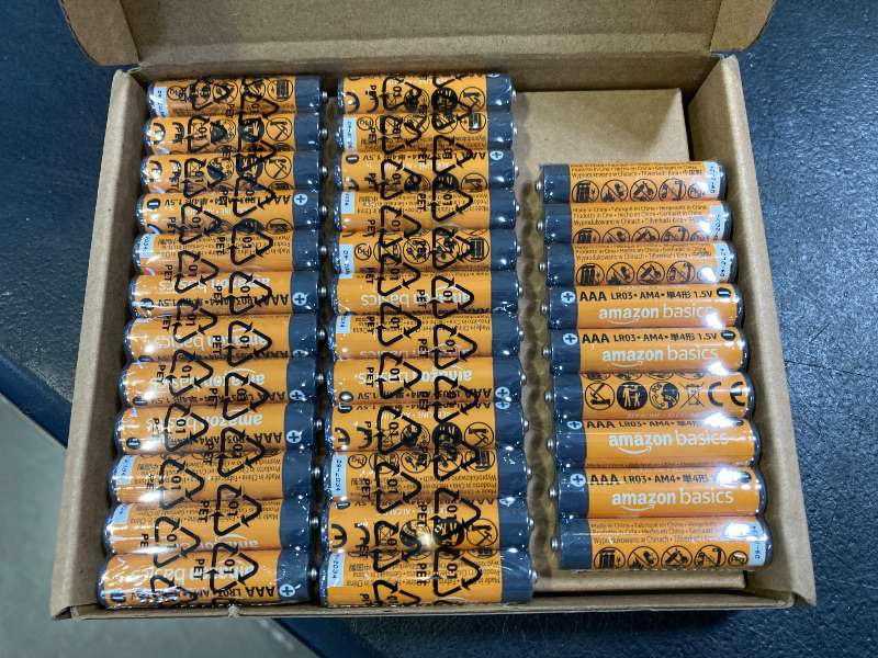Photo 1 of Amazon Basics AAA Alkaline High-Performance Batteries, 1.5 Volt, 10-Year Shelf Life, 36 Count (Pack of 1)