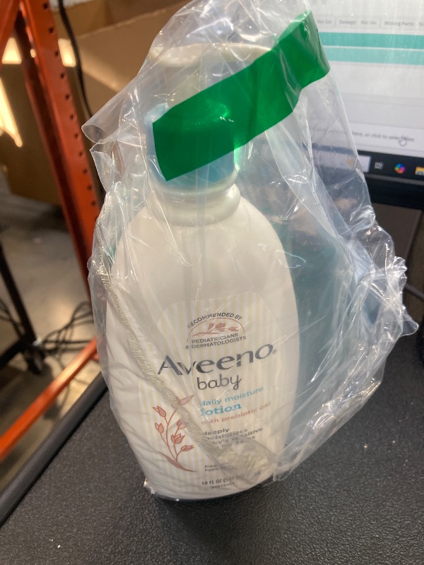 Photo 1 of Aveeno Baby Daily Moisture Body Lotion for Sensitive Skin, Hypoallergenic Moisturizing Baby Lotion with Nourishing Oatmeal to Deeply Moisturize Baby's Skin, Fragrance-Free, 18 fl. oz