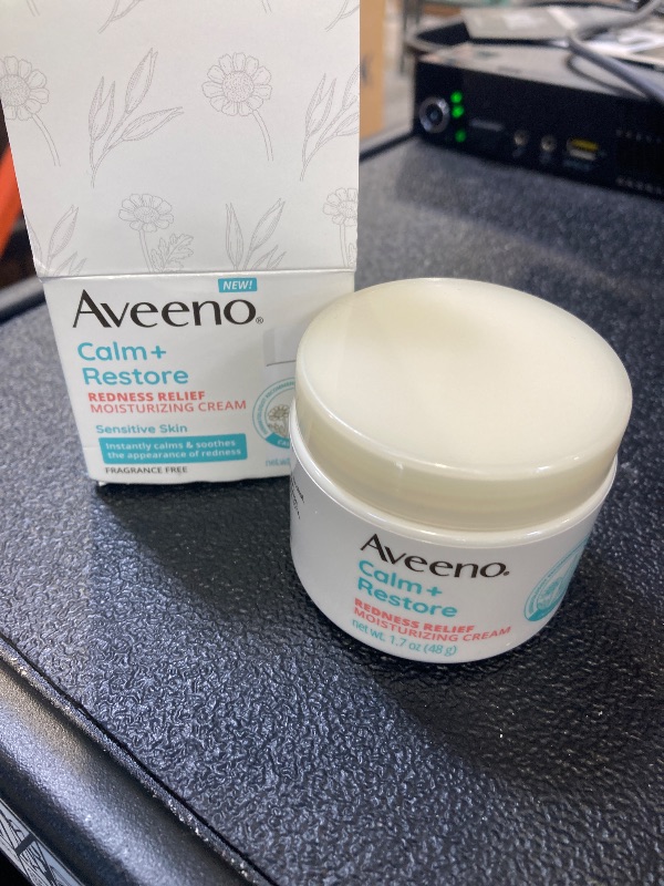 Photo 1 of Aveeno Calm + Restore Facial Cream for Redness Relief, Soothing Face Moisturizer for Sensitive Skin, Hypoallergenic Formula, Fragrance-Free, 1.7 OZ