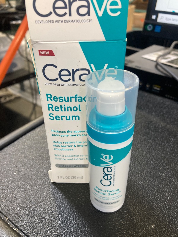 Photo 1 of CeraVe Resurfacing Retinol Serum For Post Acne Marks, Formulated With Licorice Root Extract & Niacinamide, Brightening Serum & Pore Minimizer For Face, Post Acne Skin Barrier Repair, Non-Comedogenic