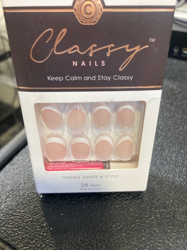 Photo 1 of KISS Classy Nails, Press-On Nails, Nail glue included, 'Exclusive Only', Light White, Short Size, Oval Shape, Includes 28 Nails, 2G Glue, 1 Manicure Stick, 1 Mini File