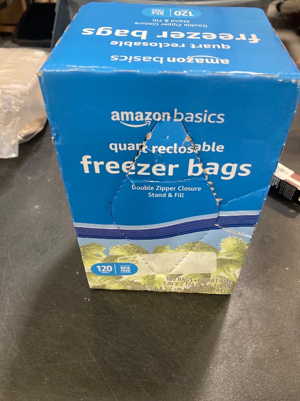 Photo 1 of Amazon Basics Reclosable Freezer Quart Bags, BPA Free, 120 Count (Previously Solimo)