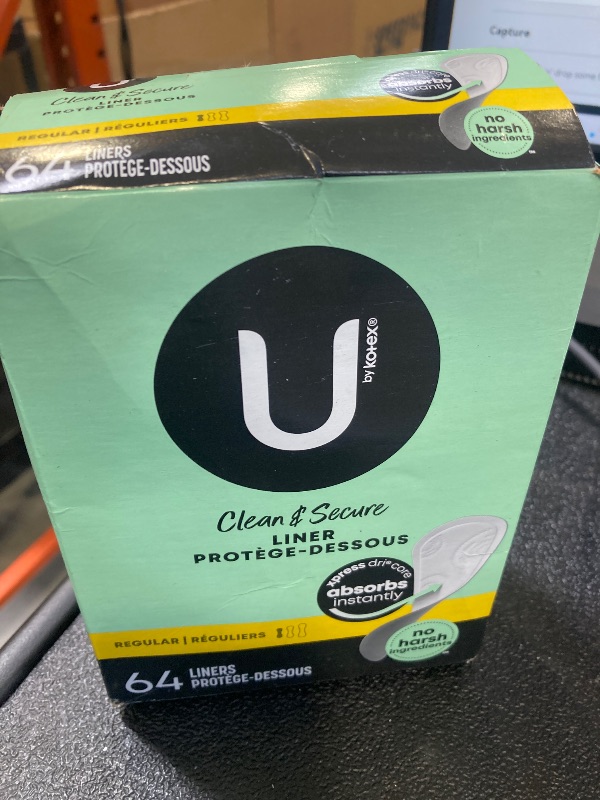 Photo 1 of U by Kotex Panty Liners, Clean & Secure, Light Absorbency, Regular Length, 64 Count (Packaging May Vary)