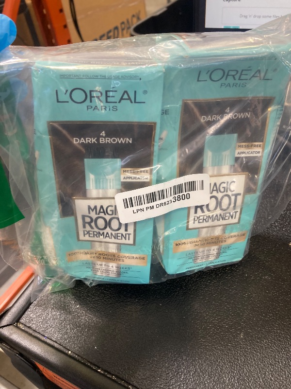 Photo 1 of L'Oreal Paris Magic Root Rescue 10 Minute Root Hair Coloring Kit, Permanent Hair Color with Quick Precision Applicator, 100 percent Gray Coverage, 4 Dark Brown, 2 count