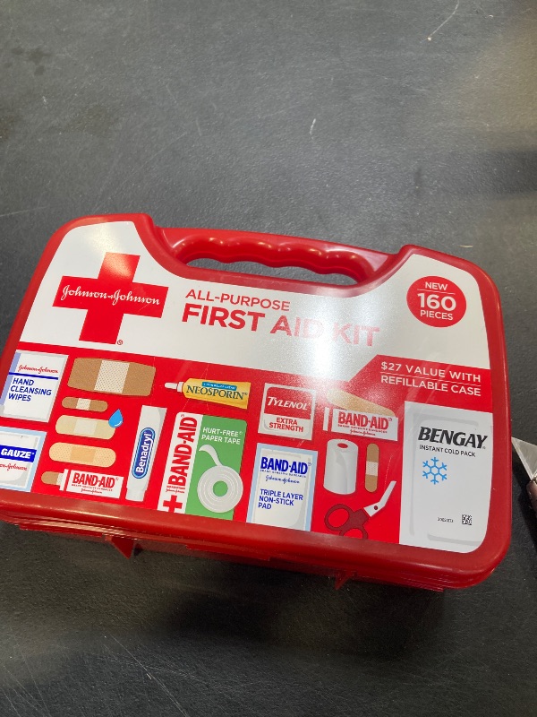 Photo 1 of Johnson & Johnson All-Purpose Portable Compact First Aid Kit for Minor Cuts, Scrapes, Sprains & Burns, Ideal for Home, Car, Travel, Camping and Outdoor Emergencies, 160 Pieces