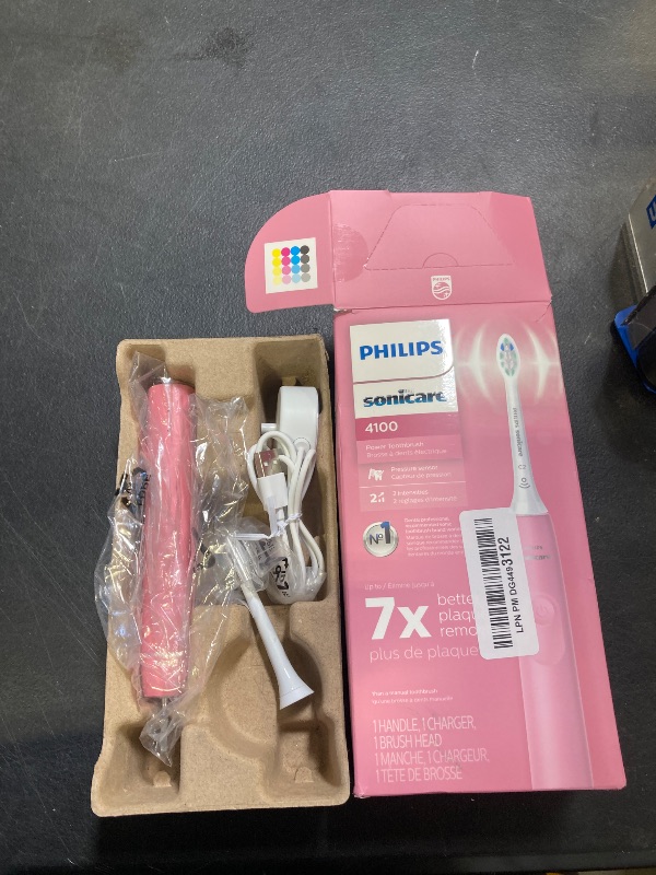 Photo 1 of Philips Sonicare 4100 Rechargeable Electric Toothbrush, with Pressure Sensor, 2 Intensity Settings, SmarTimer and QuadPacer, 14-Day Battery Life, Deep Pink, Model HX3681/26