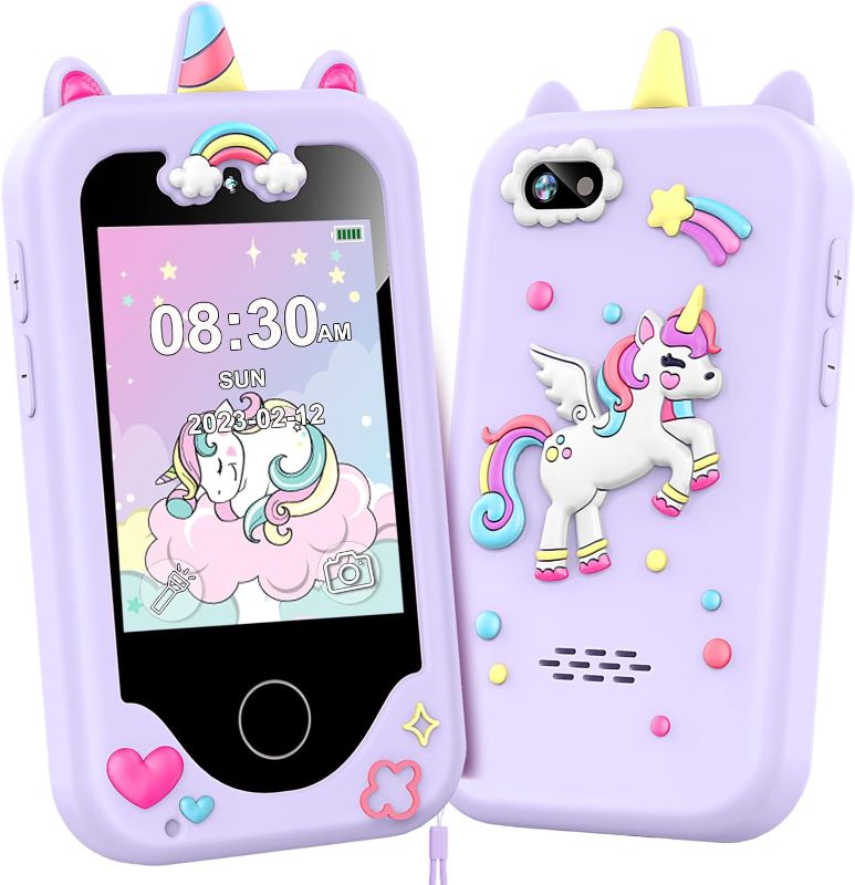 Photo 1 of Kids Smart Phone for Girls, Christmas Birthday Gifts for Girls Age 3-10 Kids Toys Cell Phone, 2.8" Touchscreen Toddler Learning Play Toy Phone with Dual Camera, Game, Music Player, 8GB Card Purple