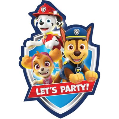 Photo 1 of Nickelodeon PAW Patrol "Let's Party" Chase/Marshall/Skye Paper Party Invitations with Envelopes, Blue/Red, 8-pk, for Birthday Party
