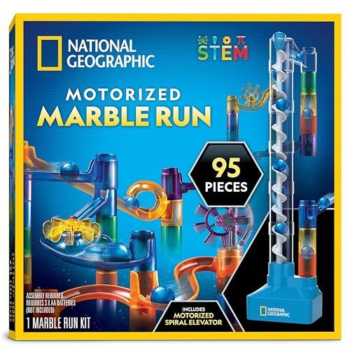 Photo 1 of NATIONAL GEOGRAPHIC Marble Run with Motorized Elevator - 95-Piece Marble Maze Kit with Motorized Spiral Lift, 20 Marbles, Storage Bag & More, Perpetua