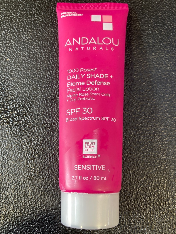 Photo 1 of Andalou Naturals Daily Shade Face Sunscreen, 1000 Roses, SPF 30 Mineral Sunscreen with Zinc Oxide, Skin Barrier Defense + Broad Spectrum Protection, Gentle & Soothing, for Sensitive Skin - 2.7 Fl Oz