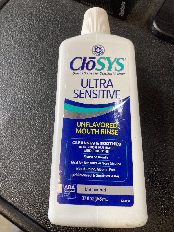 Photo 1 of CloSYS Ultra Sensitive Mouthwash, Unflavored Alcohol Free, Dye Free, pH Balanced, Helps Soothe Entire Mouth – 32 Oz