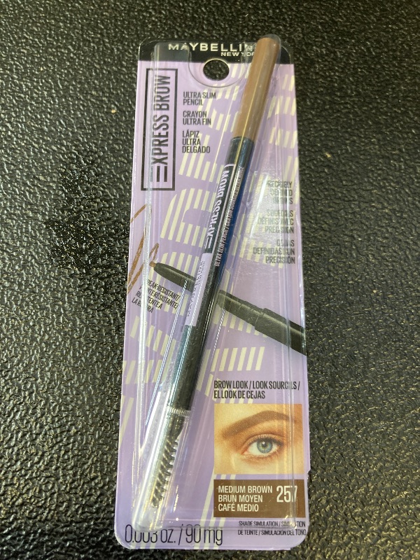 Photo 1 of Maybelline Express Brow Ultra Slim Eyebrow Makeup, Brow Pencil with Precision Tip and Spoolie for Defined Eyebrows, Medium Brown, 1 Count