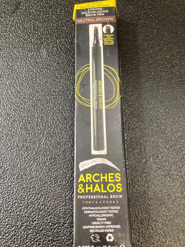 Photo 1 of Arches & Halos Microblading Brow Shaping Pen - Fuller, More Defined Brow - Long-lasting, Smudge Resistant, Rich Color - Vegan and Cruelty Free Makeup - Neutral Brown - 0.026 oz