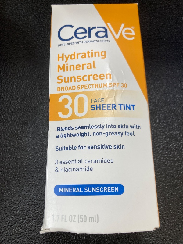 Photo 1 of CeraVe Hydrating Mineral Sunscreen SPF 30 with Sheer Tint, Tinted Mineral Sunscreen with Zinc Oxide & Titanium Dioxide, Blends Seamlessly For Healthy Glow, Medium, 1.7 Fluid Ounce