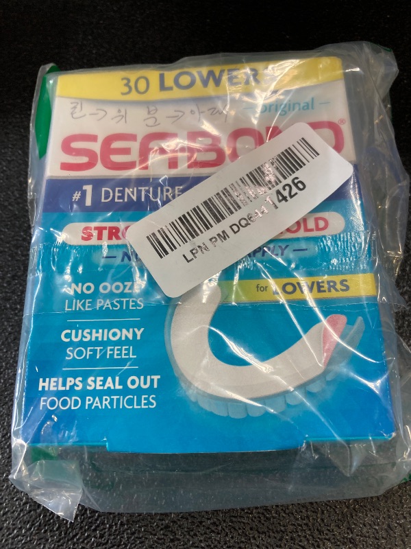 Photo 1 of Sea Bond Secure Denture Adhesive Seals, Original Lowers, Zinc-Free, All-Day-Hold, Mess-Free, 30 Count