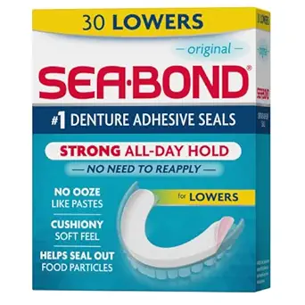 Photo 1 of Sea Bond Secure Denture Adhesive Seals, Original Lowers, Zinc-Free, All-Day-Hold, Mess-Free, 30 Count