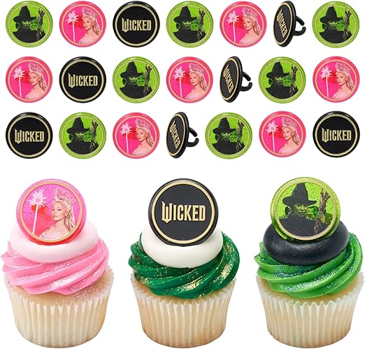 Photo 1 of Wicked Cupcake Rings With Glinda And Elphaba, 24 Cupcake Toppers For Cakes, Birthday's, Celebrations, Food Safe Cake Decorations - 24 Pack
