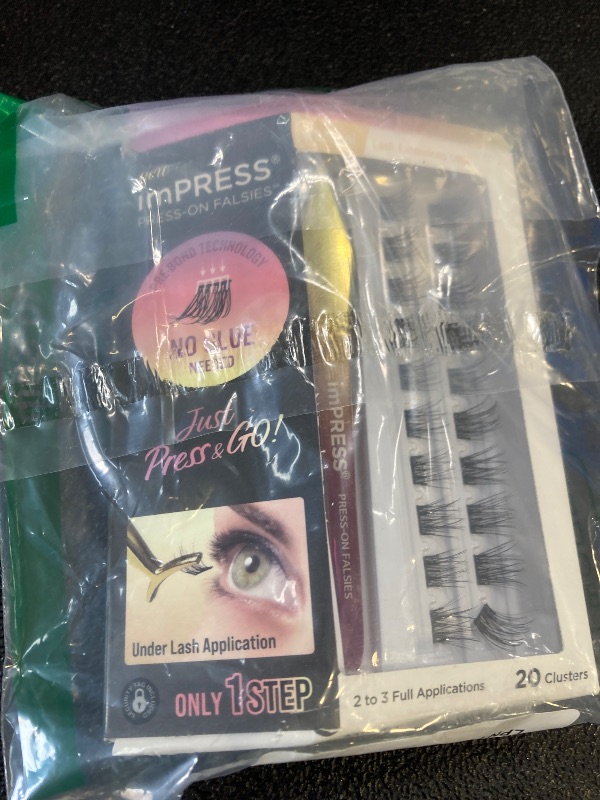 Photo 1 of KISS imPRESS Falsies Self Adhesive Eyelashes, Press On Lashes, 12mm-14mm Natural Volume Lashes, Black, No Glue Needed, Invisible Band, 36 Lash Clusters & Non-Stick Applicator - Natural