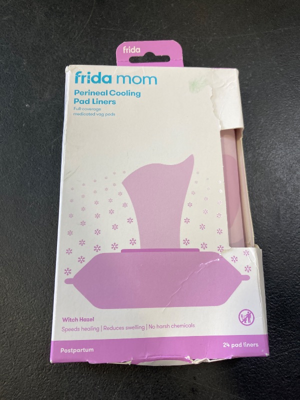 Photo 1 of Frida Mom Witch Hazel Perineal Cooling Pad Liners for Postpartum Care, Hospital Bag Essentials for Pain Relief After Birth, Full-Length Medicated Cooling Pad Liners (24ct)