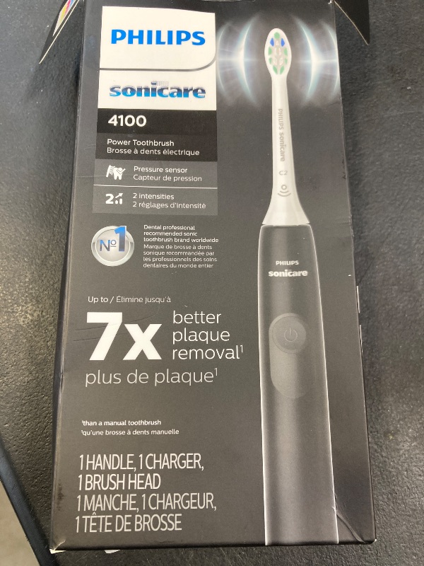 Photo 1 of Philips Sonicare 4100 Rechargeable Electric Toothbrush, with Pressure Sensor, 2 Intensity Settings, SmarTimer and QuadPacer, 14-Day Battery Life, Black, Model HX3681/24
