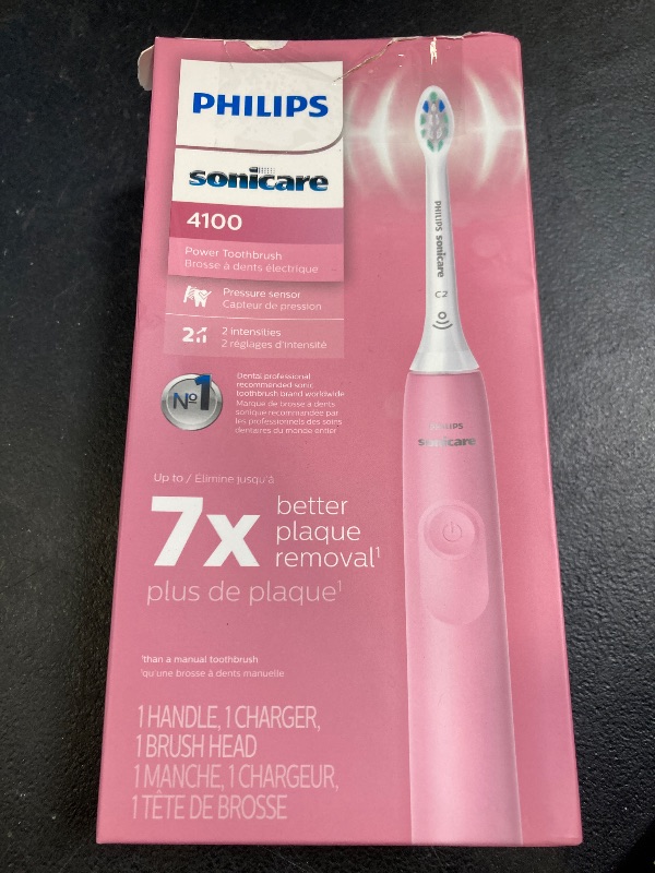 Photo 1 of Philips Sonicare 4100 Rechargeable Electric Toothbrush, with Pressure Sensor, 2 Intensity Settings, SmarTimer and QuadPacer, 14-Day Battery Life, Deep Pink, Model HX3681/26