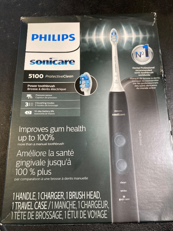 Photo 1 of Philips Sonicare ProtectiveClean 5100 Rechargeable Electric Toothbrush, with Pressure Sensor, 3 Cleaning Modes, SmarTimer and QuadPacer, 14-Day Battery Life, Travel Case, Black, Model HX6850/60