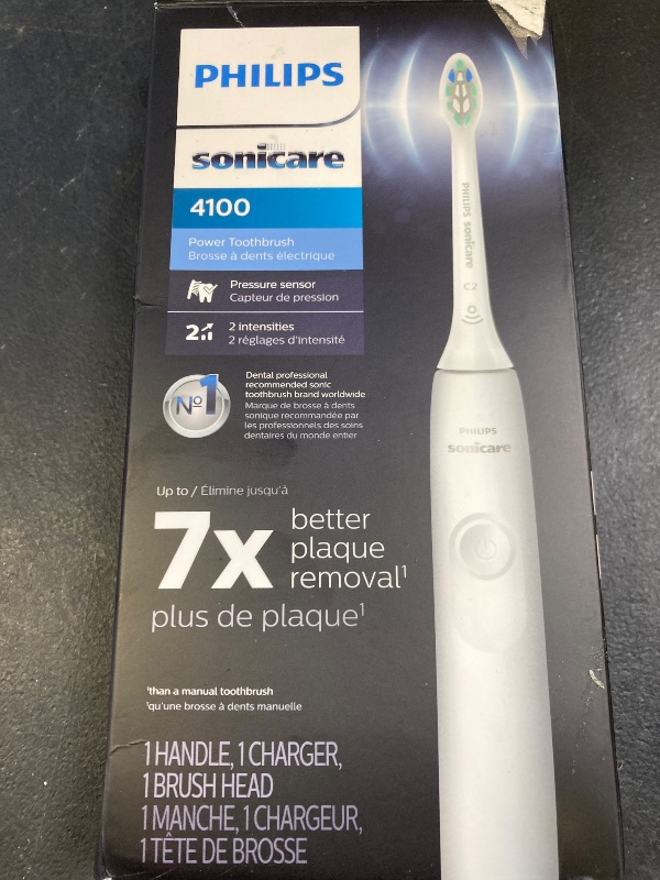 Photo 1 of Philips Sonicare 4100 Rechargeable Electric Toothbrush, with Pressure Sensor, 2 Intensity Settings, SmarTimer and QuadPacer, 14-Day Battery Life, White, Model HX3681/23