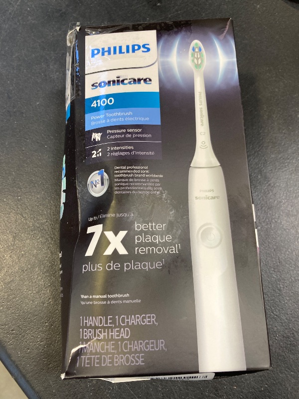 Photo 1 of Philips Sonicare 4100 Rechargeable Electric Toothbrush, with Pressure Sensor, 2 Intensity Settings, SmarTimer and QuadPacer, 14-Day Battery Life, White, Model HX3681/23