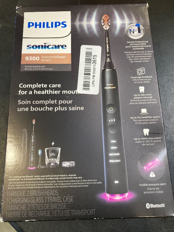 Photo 1 of Philips Sonicare Diamond Clean Smart 9300 Electric Toothbrush, Sonic Toothbrush with App, Pressure Sensor, Brush Head Detection, 4 Brushing Modes and 3 Intensity Levels, Black, Model HX9903/15
