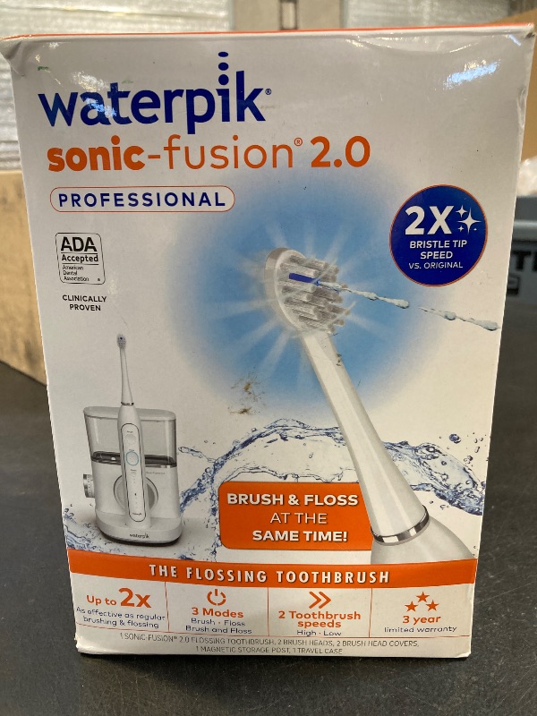 Photo 1 of Waterpik Sonic-Fusion 2.0 Professional Flossing Electric Toothbrush with Water Flosser Combo In One, White SF-04, Packaging May Vary