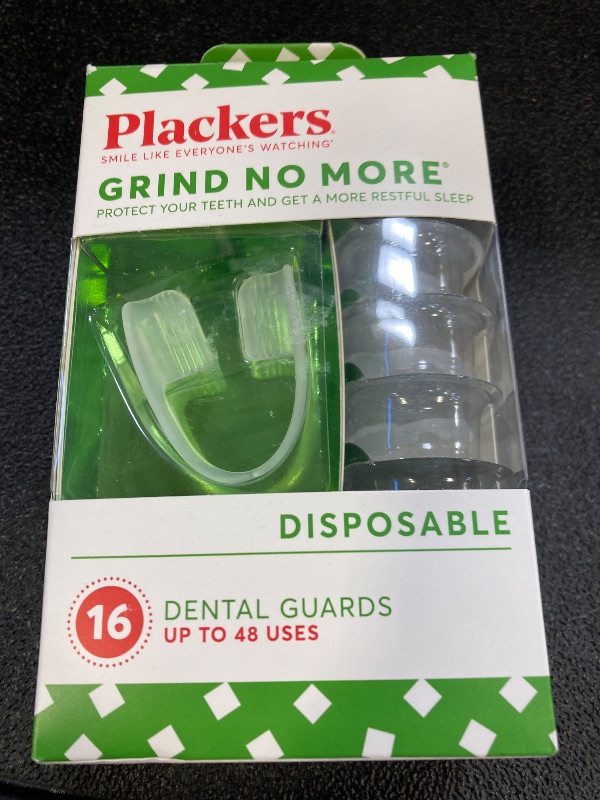 Photo 1 of Plackers Grind No More Night Guard, Nighttime Protection for Teeth, BPA Free, Sleep Well, Ready to Wear, Disposable, One Size Fits All, 16 Count