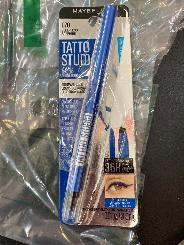 Photo 1 of Maybelline Tattoo Studio Automatic Gel Pencil Waterproof Eyeliner, Blendable, Smudge Resistant, Matte Eyeliner For Up To 36HR Wear, Sleepless Sapphire