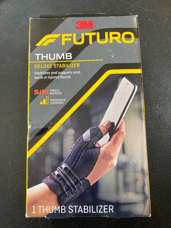 Photo 1 of FUTURO Deluxe Thumb Stabilizer, Left or Right Hand, Small/Medium Size, Adjustable, Stabilizes and Supports Sore, Weak or Injured Thumb, Soft and Breathable Materials Enhance Comfort (45843ENR)