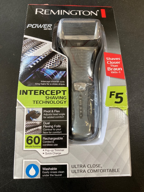 Photo 1 of Remington F5 Power Series Foil Shaver, Electric Razor for Men, Cordless Rechargeable with Pop Up Trimmer, Pivot & FlexFoil Technology, Lightweight Handheld Design, Black