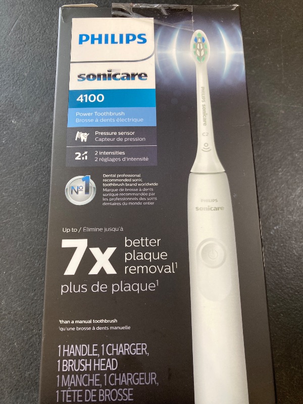 Photo 1 of Philips Sonicare 4100 Rechargeable Electric Toothbrush, with Pressure Sensor, 2 Intensity Settings, SmarTimer and QuadPacer, 14-Day Battery Life, White, Model HX3681/23