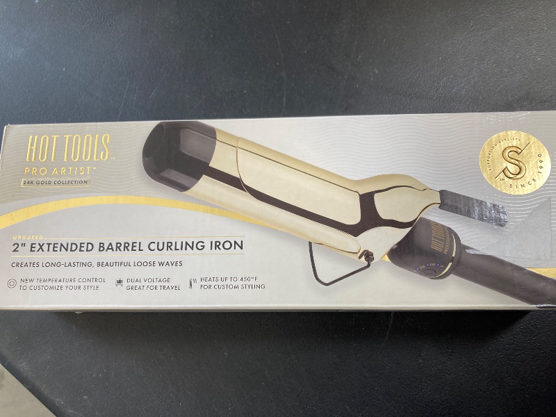 Photo 1 of HOT TOOLS New and Improved 24K Gold Professional 2" Extended Barrel Curling Iron with Clamp for Loose Bouncy Curls | 24K Gold Technology for Long-Lasting Results & Longer Barrel for Easy Styling