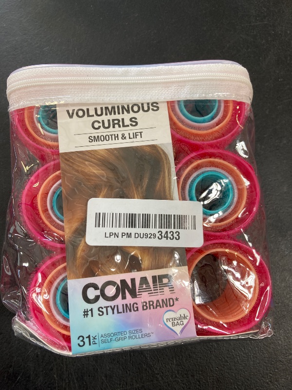 Photo 1 of Conair Heatless Curlers- heatless curls overnight - Hair Rollers for Lift & Volume - Assorted Sizes and Colors - Velcro Rollers - 31 Count w/storage case