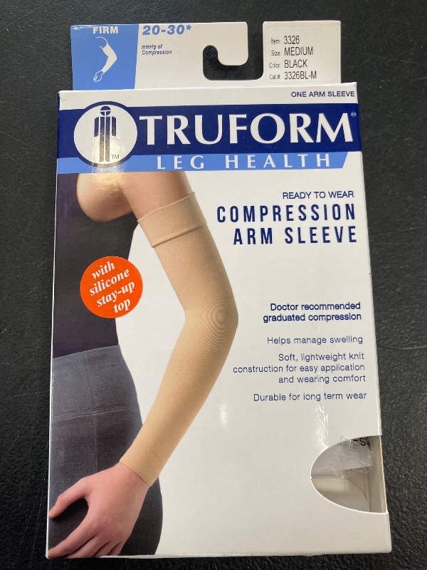 Photo 1 of Truform Lymphedema Compression Arm Sleeve, 20-30 mmHg Post Mastectomy Support, Dot Top Grip Band, Black, Medium