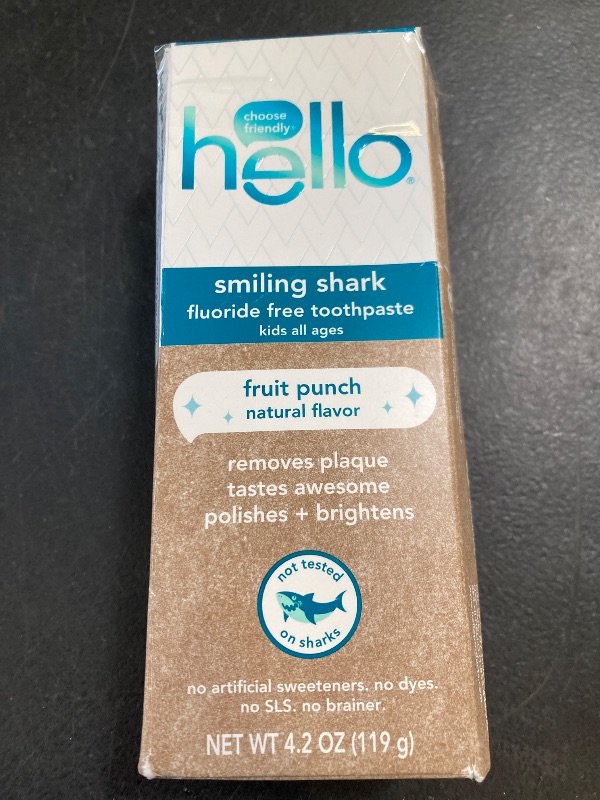 Photo 1 of hello Smiling Shark Fluoride Free Kids Toothpaste, Natural Fruit Punch, 4.2 Oz Tube